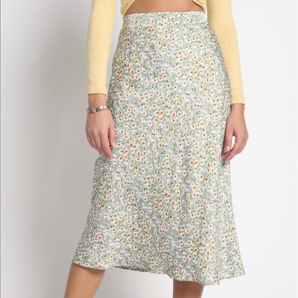 Ditsy Floral Satin Midi Skirt